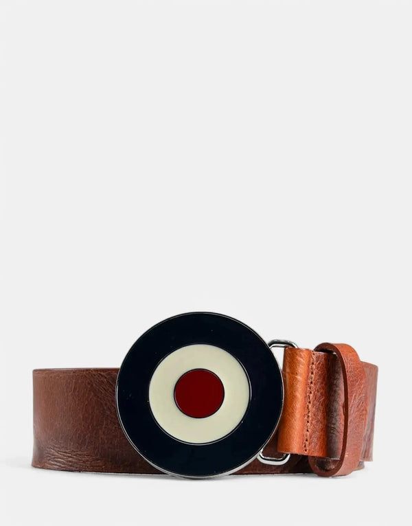 Ben Sherman Distressed Leather Target Buckle Tan Belt