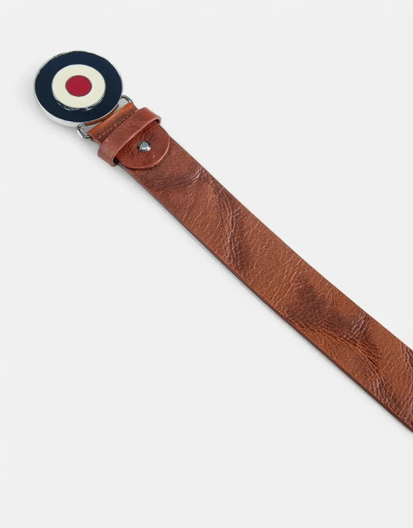 Ben Sherman Distressed Leather Target Buckle Tan Belt