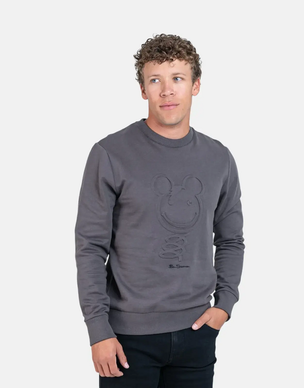 Ben Sherman Embossed 3D Happy Bear Charcoal Sweatshirt