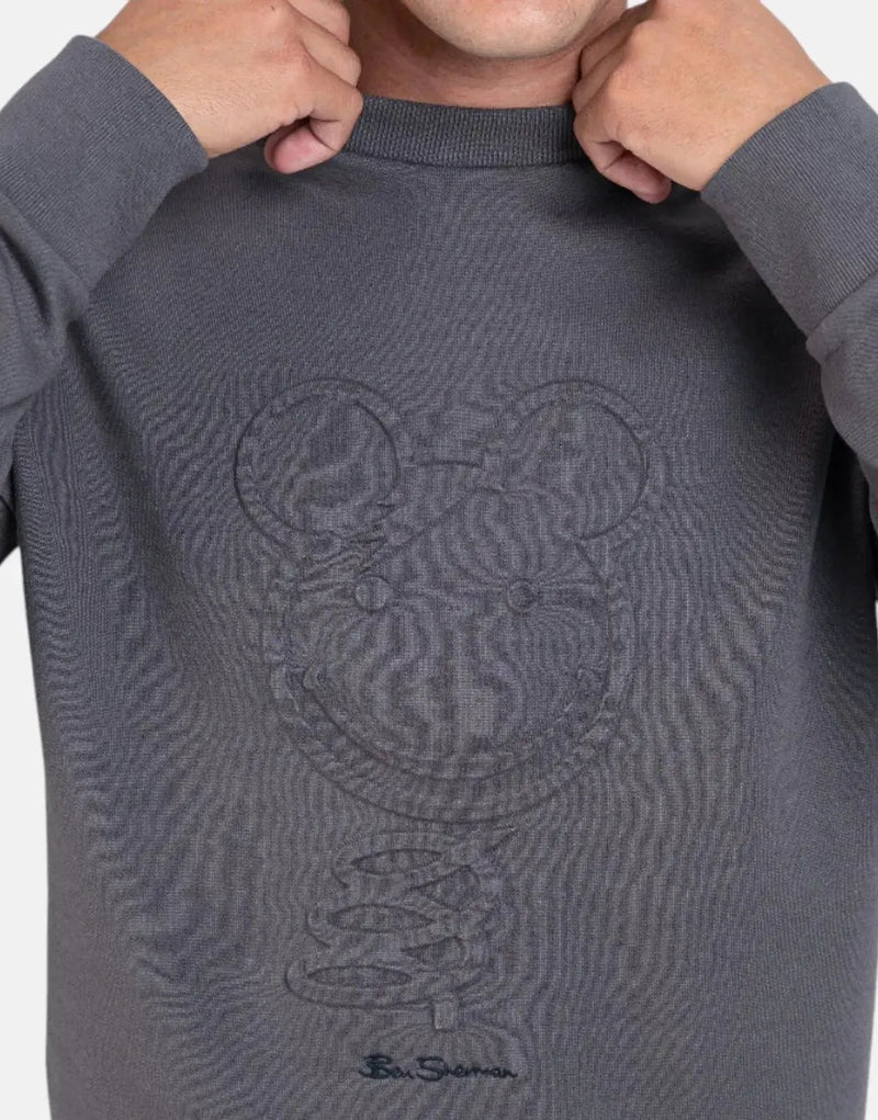 Ben Sherman Embossed 3D Happy Bear Charcoal Sweatshirt