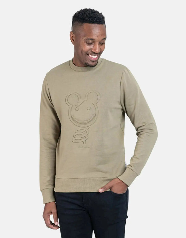 Ben Sherman Embossed 3D Happy Bear Olive Sweatshirt