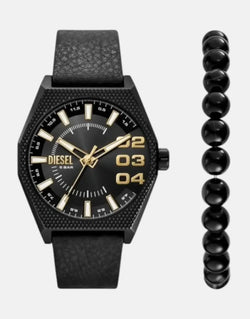 Diesel Scraper Black Watch & Bracelet Set
