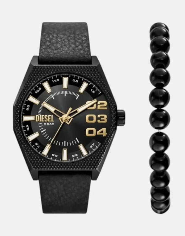 Diesel Scraper Black Watch & Bracelet Set