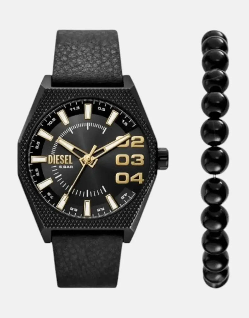 Diesel Scraper Black Watch & Bracelet Set