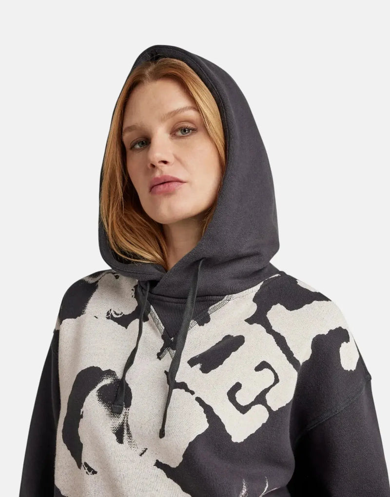 G-Star RAW Vintage Cropped Graphic Loose Hooded Grey Sweater