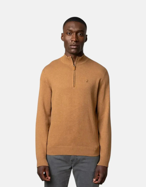 Polo 1/4 Zip Funnel Neck Camel Knitwear