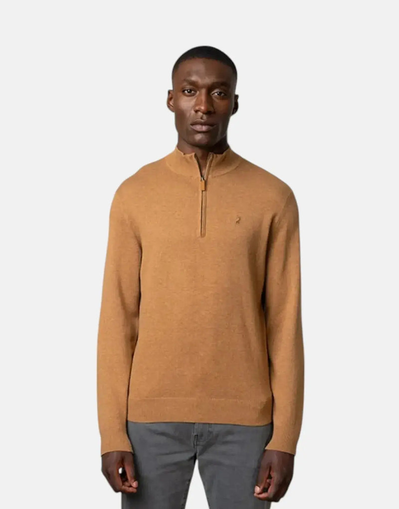 Polo 1/4 Zip Funnel Neck Camel Knitwear