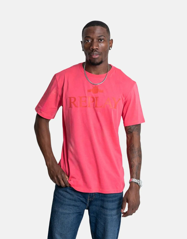 Replay Large Font Tonal T-Shirt Pink