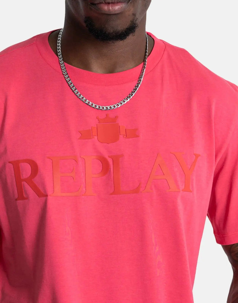 Replay Large Font Tonal T-Shirt Pink