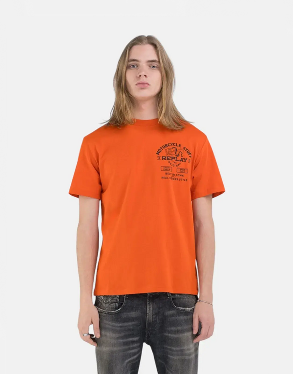 Replay Motorcycle Store Side Logo Blaze Orange T-Shirt