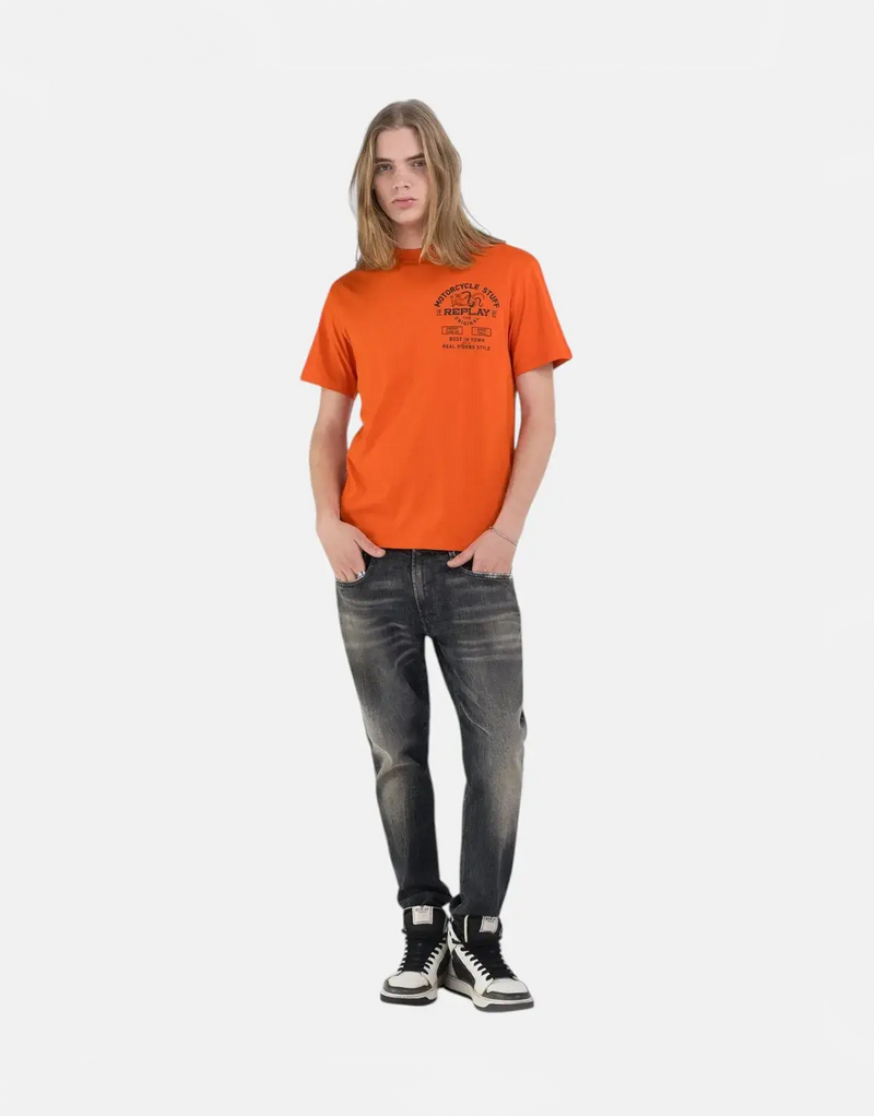 Replay Motorcycle Store Side Logo Blaze Orange T-Shirt