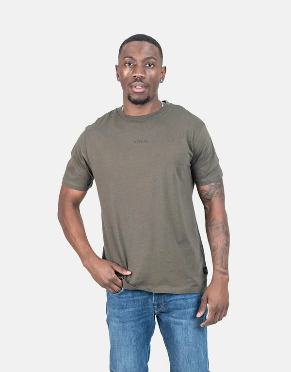 Replay Small Centre Font T-Shirt Mil Green