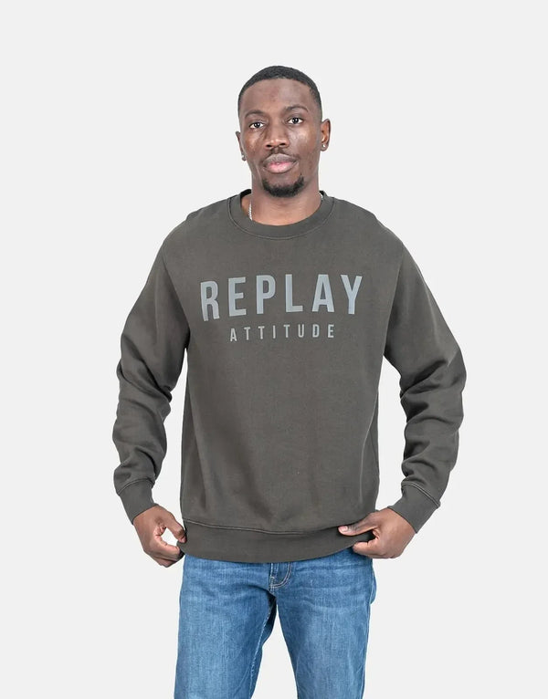 Replay Tonal Font Sweatshirt Dark Grey