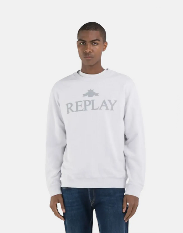Replay University Large Font Logo Artic Grey Sweatshirt