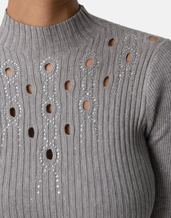 Sissy Boy Bling Open Work Detail Knit Top