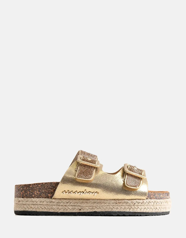 Sissy Boy Double Buckle Espadrille Slide Gold
