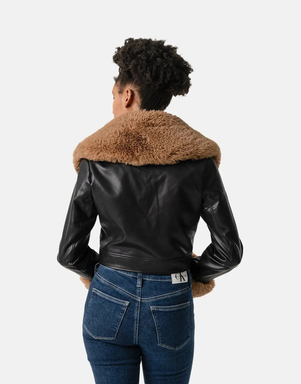 Sissy Boy Faux Leather Fur Collar Jacket Blk/Brown