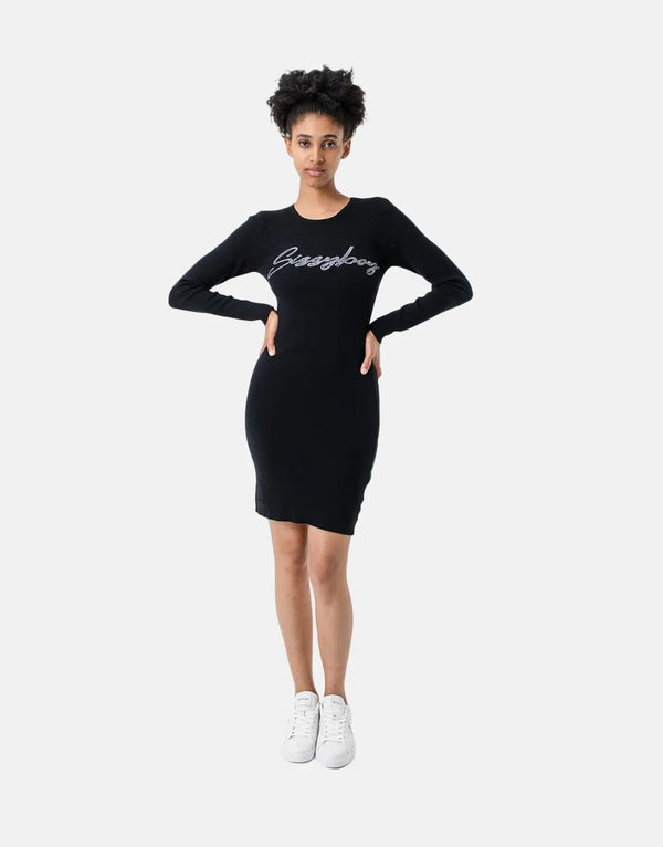 Sissy Boy Knitted Bling Logo Dress Black