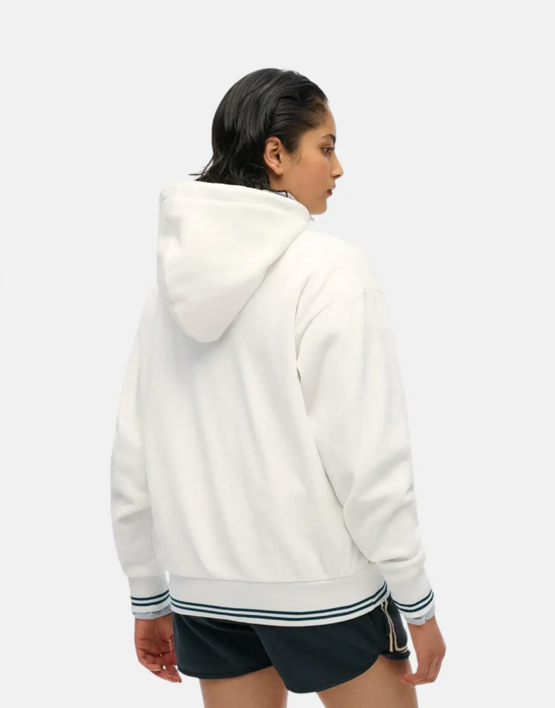 Superdry Country Club Velour Zip Hooded Sweatshirt Off-White