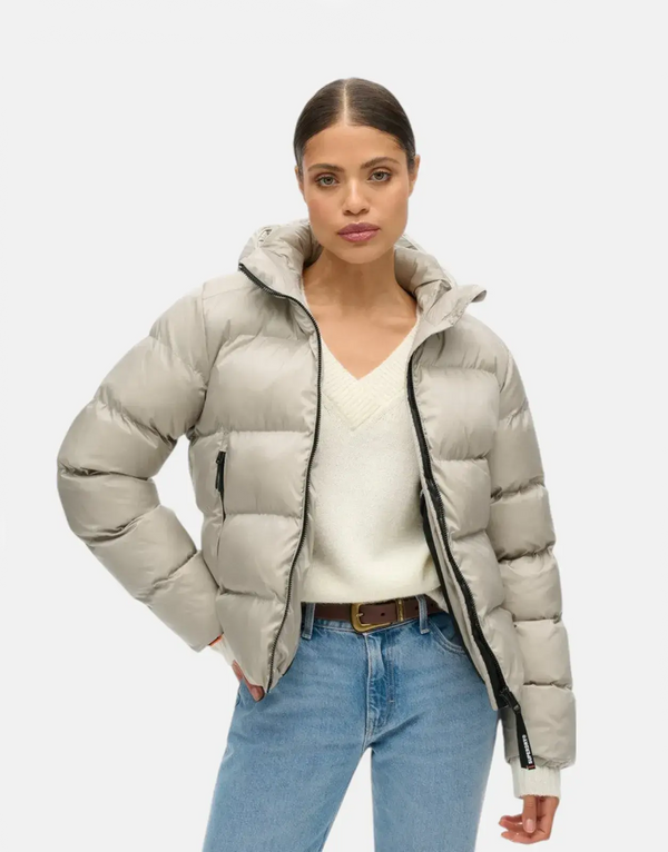 Superdry Hooded Luxe Sports Oyster Cream Sheen Jacket